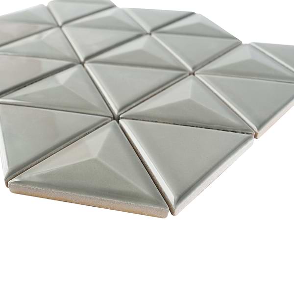 Brookline Triangle Warm Gray 4" Glossy Ceramic Mosaic Tile