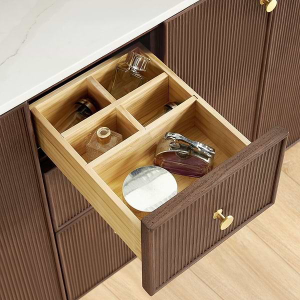 Florencia Brown Oak 60" Single Vanity with Pacific White Quartz Top