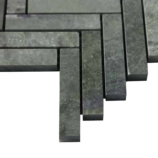 Tia Verde Green 1x3 Herringbone Honed Marble Mosaic Tile