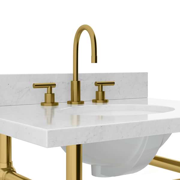 Pierce Brushed Brass 30" Single Console with Oval Sink and Carrara Marble Top