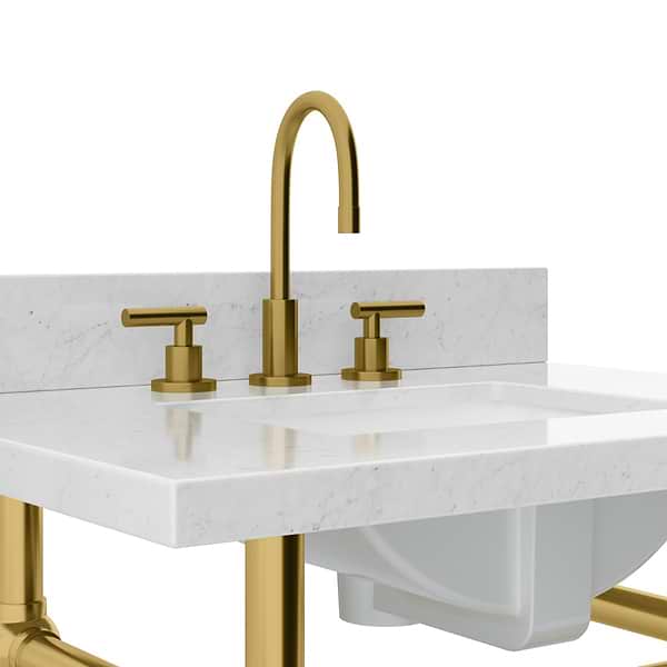 Pierce Brushed Brass 30" Single Console with Rectangle Sink and Carrara Marble Top