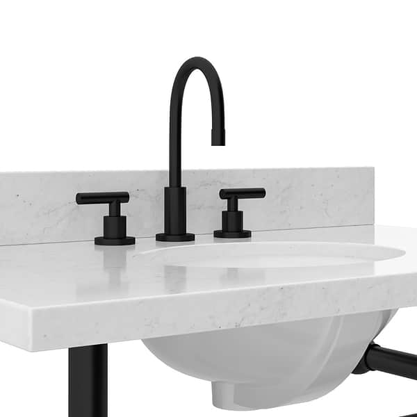 Pierce Matte Black 36" Single Console with Oval Sink and Carrara Marble Top