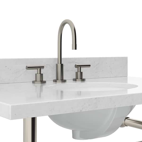 Pierce Brushed Nickel 36" Single Console with Oval Sink and Carrara Marble Top