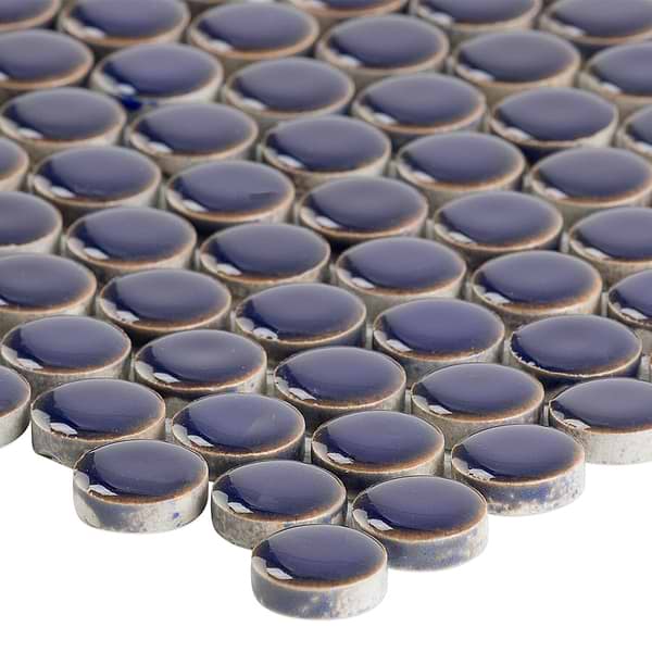 Eden Rimmed Royal Blue Penny Round Polished Ceramic Tile