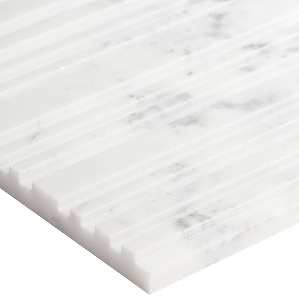 Disco-Barcode by Michael Habachy Entero Carrara White 8x8 Textured 3D Honed Marble Tile