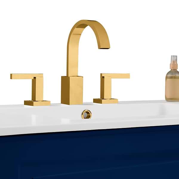 Alma Blue 42" Vanity with Gold Legs & Knobs with Integrated White Solid Surface Top