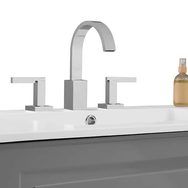 Alma Gray 42" Vanity with Chrome Legs & Knobs with Integrated White Solid Surface Top
