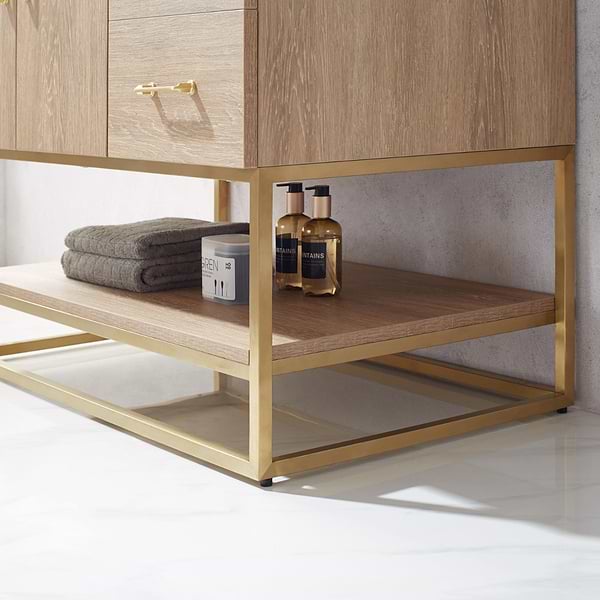 Ithica White Oak 36" Single Vanity and Gold Hardware with Atlantic Stone Top