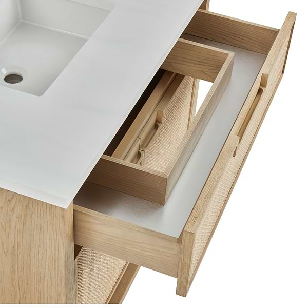 James Martin Vanities Solene Seaside Oak 36" Single Vanity with White Zeus Quartz Top