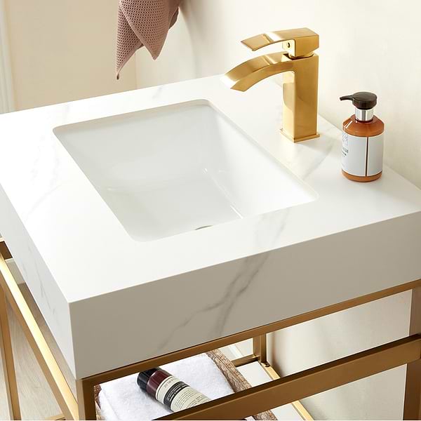 Blaire Brushed Gold 24" Single Vanity with White Sintered Stone Top, View 3, open zoomed image