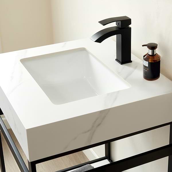 Blaire Matte Black 24" Single Vanity with White Sintered Stone Top, View 3, open zoomed image