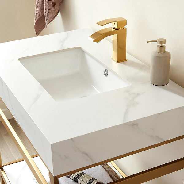 Blaire Brushed Gold 36" Single Vanity with White Sintered Stone Top