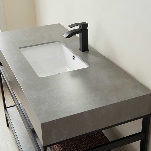 Blaire Matte Black 48" Single Vanity with Gray Sintered Stone Top; image 4; in Style Ideas Contemporary, Modern, Transitional