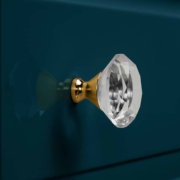Alma Turquoise 30" Vanity with Gold Legs & Knobs with Integrated White Solid Surface Top