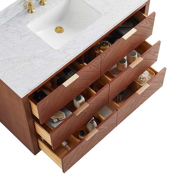 Marilyn Woodgrain 48" Single Vanity with Carrara Marble Top