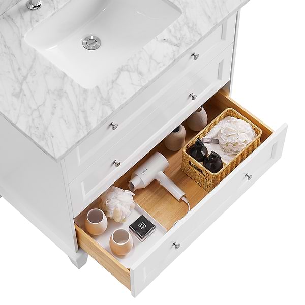 Nora White 36" Single Vanity with Carrara Marble Top