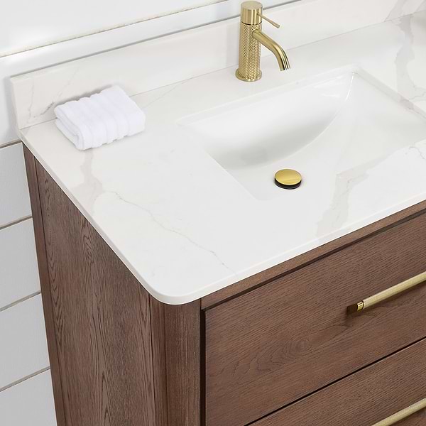 Genora Brown Oak 36" Single Vanity with Pacific White Quartz Top