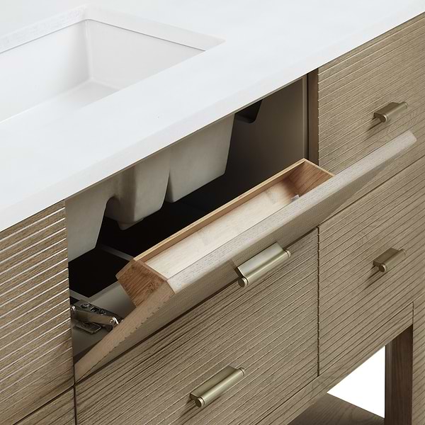 James Martin Vanities Lucian Pebble Oak 48" Single Vanity with White Zeus Quartz Top