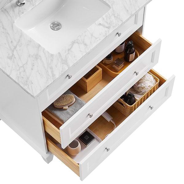 Nora White 36" Single Vanity with Carrara Marble Top
