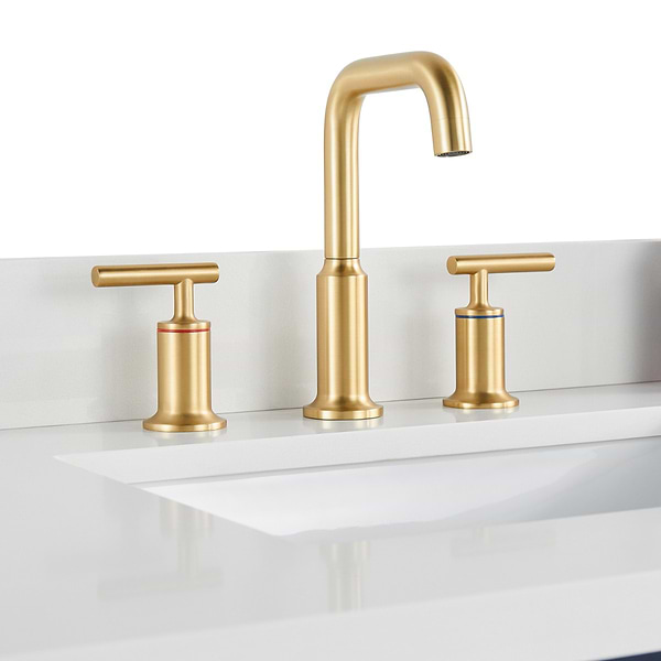 Bungalow Navy and Gold 36" Single Vanity with Pure White Quartz Top