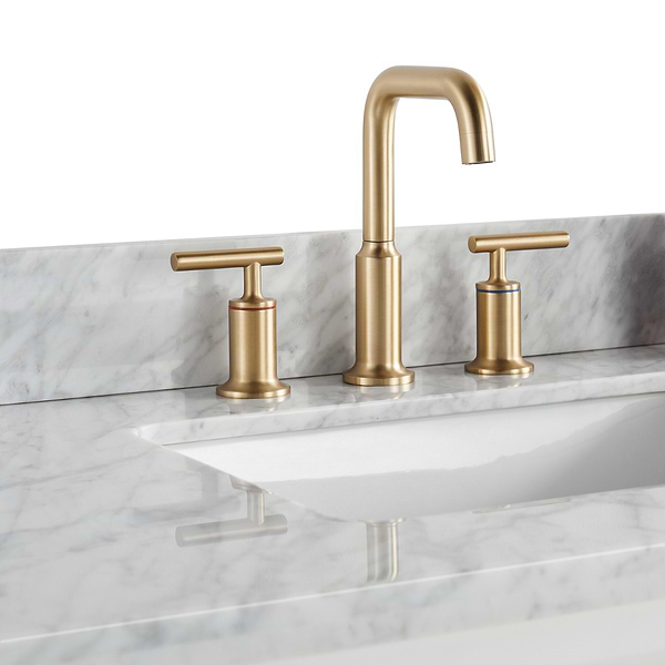 Bungalow White and Gold 36" Single Vanity with Carrara Marble Top