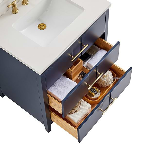 Iconic Navy and Gold 30" Single Vanity with Pure White Quartz Top