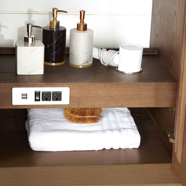 Florencia Brown Oak 60" Single Vanity with Pacific White Quartz Top