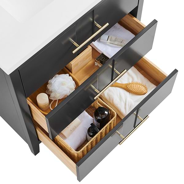 Iconic Charcoal and Gold 30" Single Vanity with Pure White Quartz Top