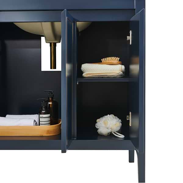 Province Navy and Gold 36" Single Vanity with Pure White Quartz Top