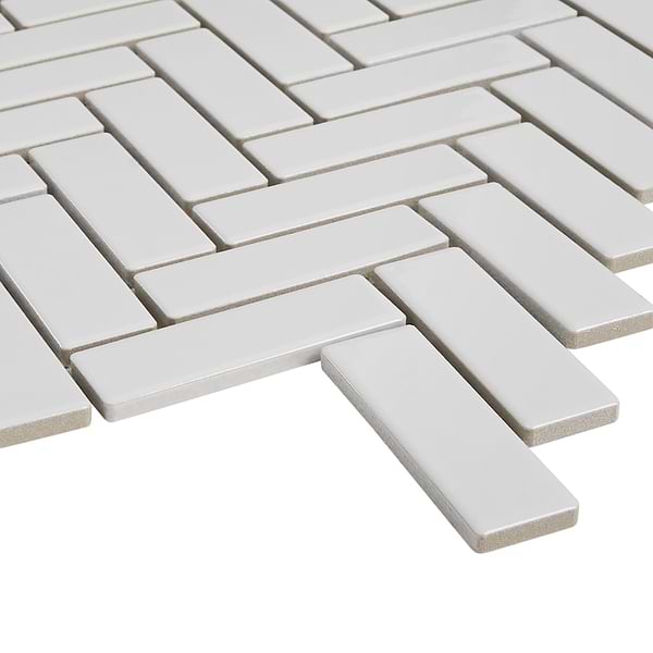 Serenity White 1x3 Herringbone Polished Porcelain Mosaic Tile
