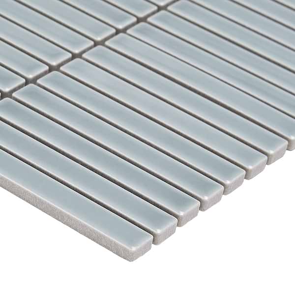 Kai Sky Blue 1x4" Tri-Stacked Glossy Porcelain Mosaic Tile