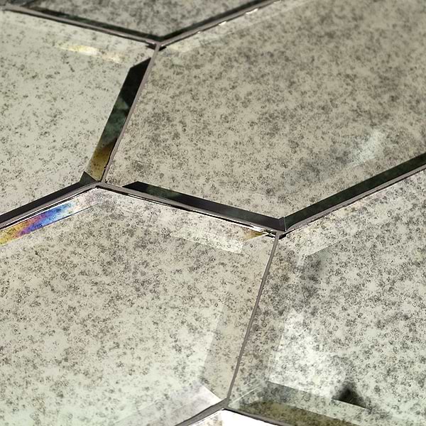 Beveled Paris Gray Hexagon Antique Mirror Tile