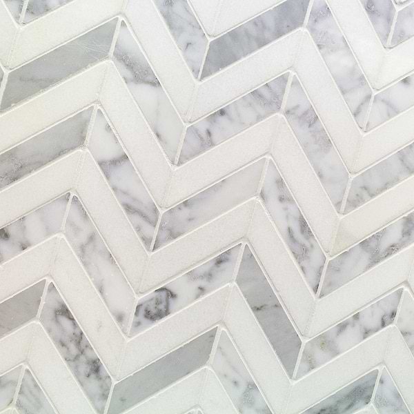 Talon White Carrera and Thassos Marble Tile 3