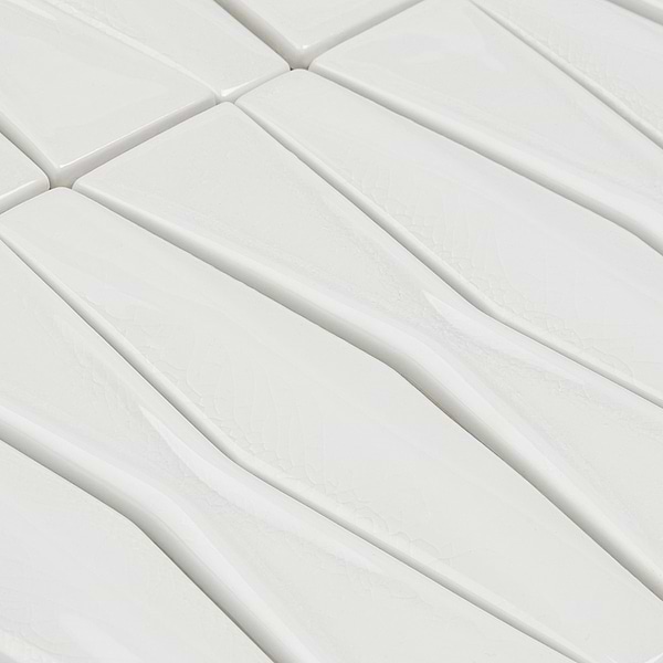 Nabi Harlequin Glacier White 2x8 Glossy Glass Mosaic Tile