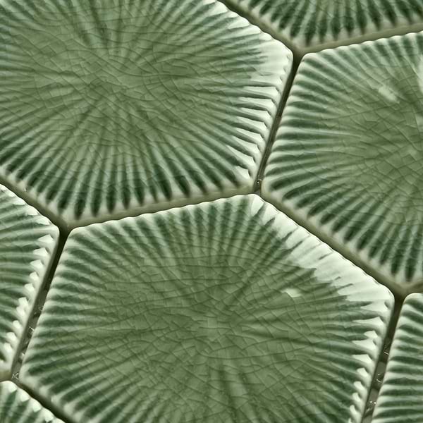 Nabi Hexagon Fern Green 3" Crackled Glossy Glass Mosaic Tile