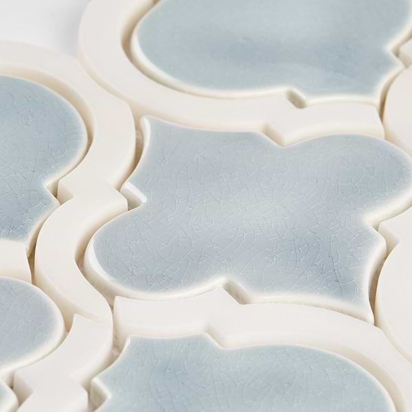 Nabi Arabesque Arctic Blue 4" Crackled Mixed Finish Glass & Marble Mosaic Tile