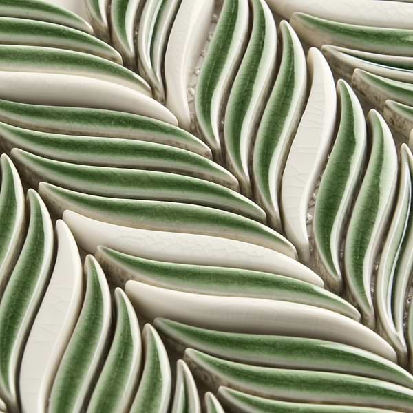 Nabi Alula Fern Green Chevron Crackled Glossy Glass Mosaic Tile