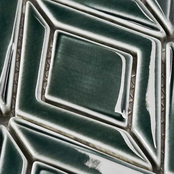 Nabi Jewel Deep Emerald Green 3D Crackled Glossy Glass Mosaic Tile