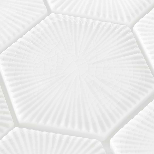 Nabi Hexagon Glacier White 3" Crackled Glossy Glass Mosaic Tile