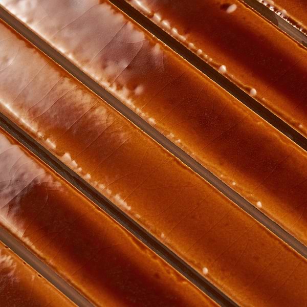 Kanbina Honey Brown 5x18 Crackled Glossy Ceramic Mosaic Tile