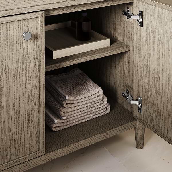 Ashford Greige Ash 36" Single Vanity with Carrara Marble Top by TileBar Studio Vanities, View 9, open zoomed image