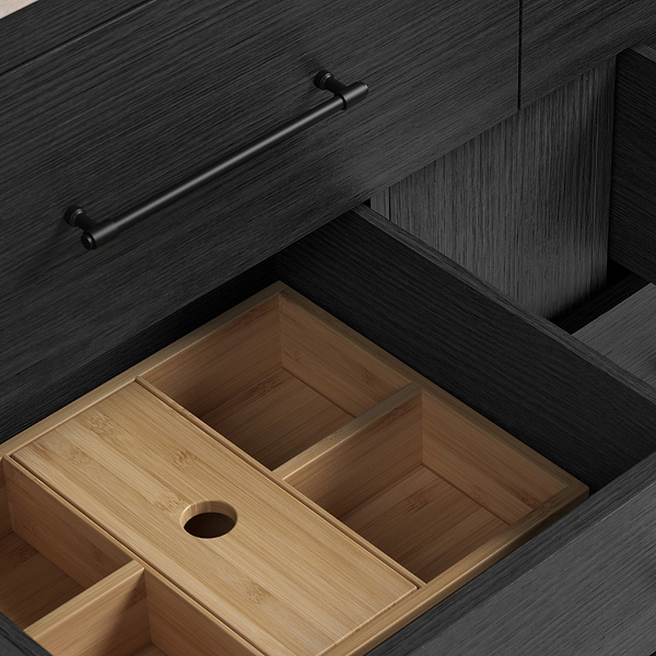 TileBar Studio Vanities Edison Ebony Oak 48" Single Vanity with Romano Travertine Top