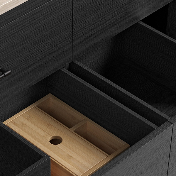 TileBar Studio Vanities Edison Ebony Oak 60" Double Vanity with Romano Travertine Top