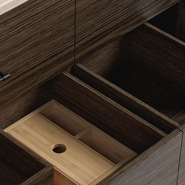 TileBar Studio Vanities Edison Espresso Oak 60" Double Vanity with Romano Travertine Top