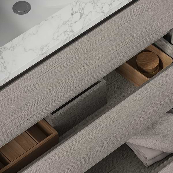 Dalton Steel Oak 36" Single Vanity with Carrara Marble Top by TileBar Studio Vanities, View 10, open zoomed image