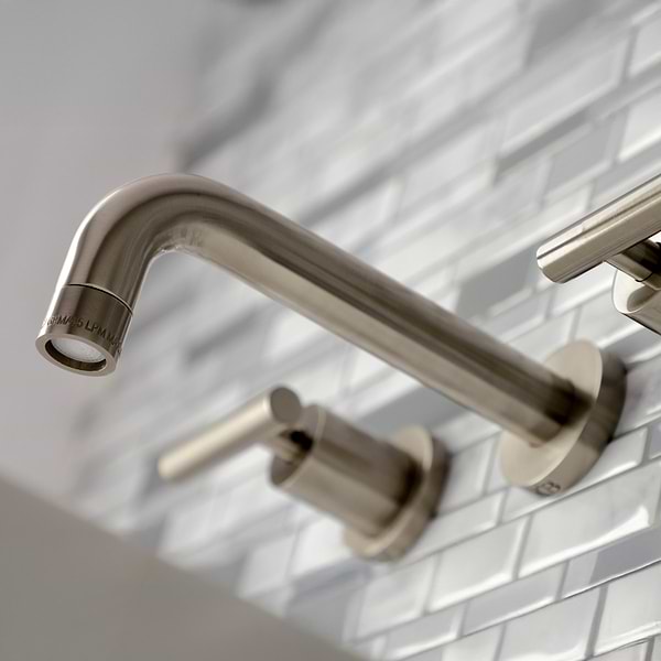 Astoria Wall Mount Brushed Nickel 12.5" Widespread Bathroom Faucet With Pop Up Standard Drain