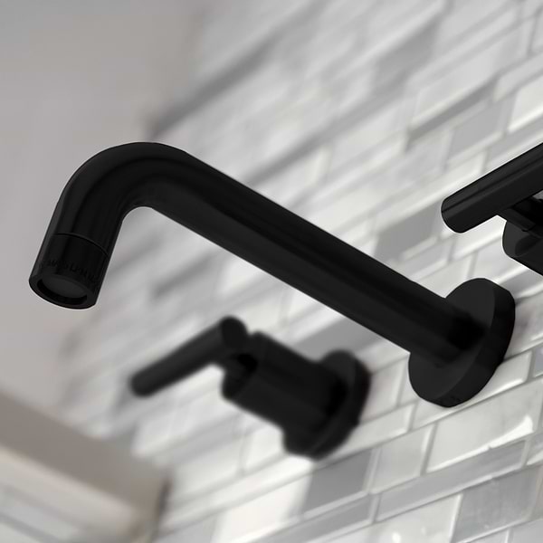 Astoria Wall Mount Matte Black 12.5" Widespread Bathroom Faucet With Pop Up Standard Drain