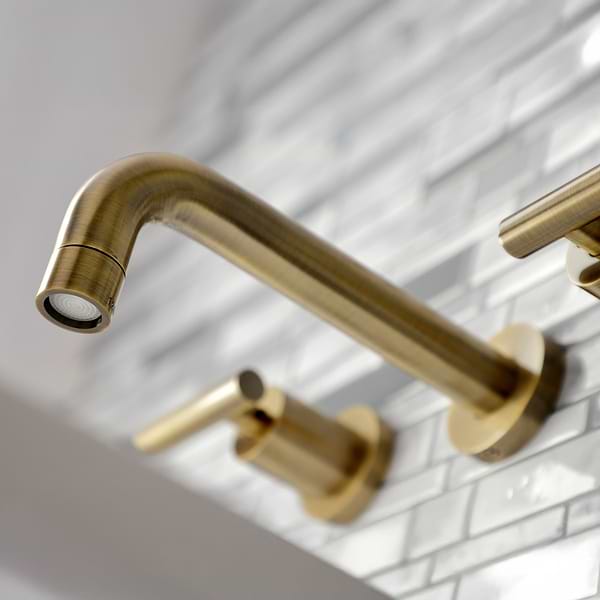 Astoria Wall Mount Antiqued Brass 12.5" Widespread Bathroom Faucet With Pop Up Standard Drain