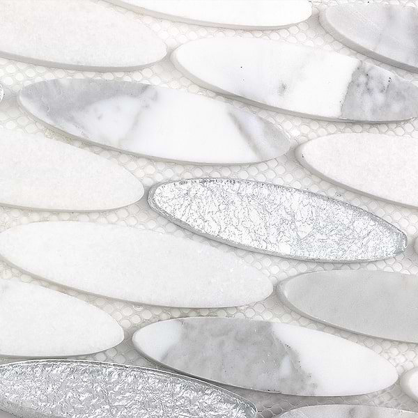 Kinetic Ice Water Ovals Glass & Stone Tile
