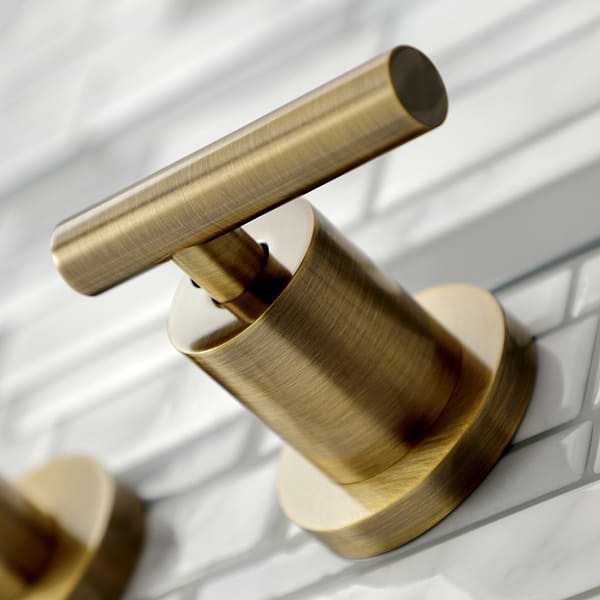 Astoria Wall Mount Antiqued Brass 12.5" Widespread Bathroom Faucet With Pop Up Standard Drain